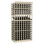 Wine bottle display rack with 8 columns, double-deep, light-gray frame, front bottle grid