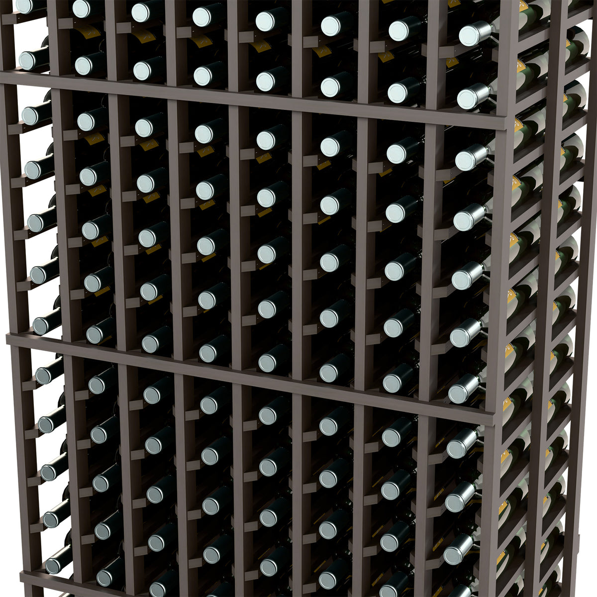 Wine bottle rack grid with dark dividers and round bottle openings