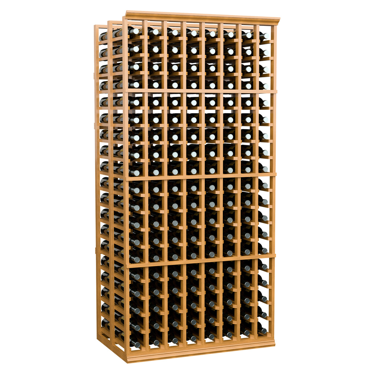 Medium light wood wine rack, 8-column double-deep, 6 ft, holds bottles upright