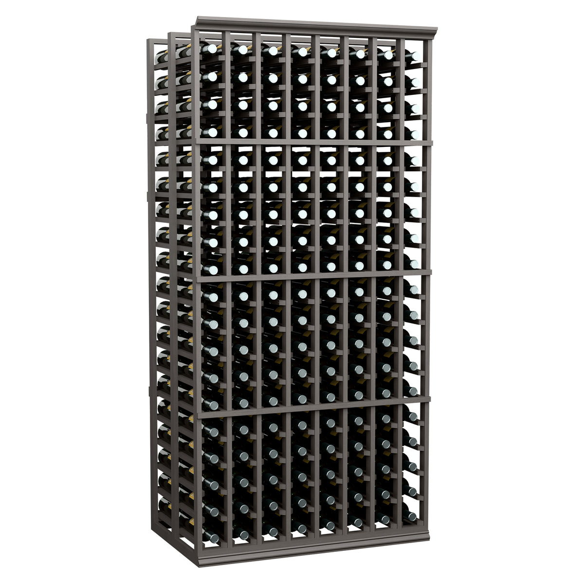 8-column double-deep wine rack with bottle slots and dark frame