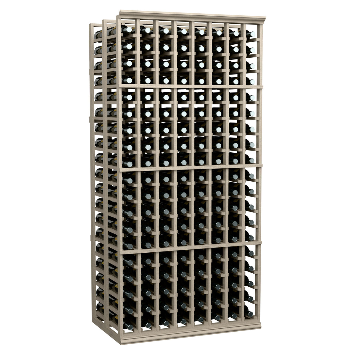 8-column double-deep wine bottle storage rack, dark frame with rows of bottles