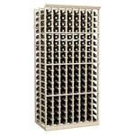 8-column double-deep wine rack front view with light wood frame and bottle rows