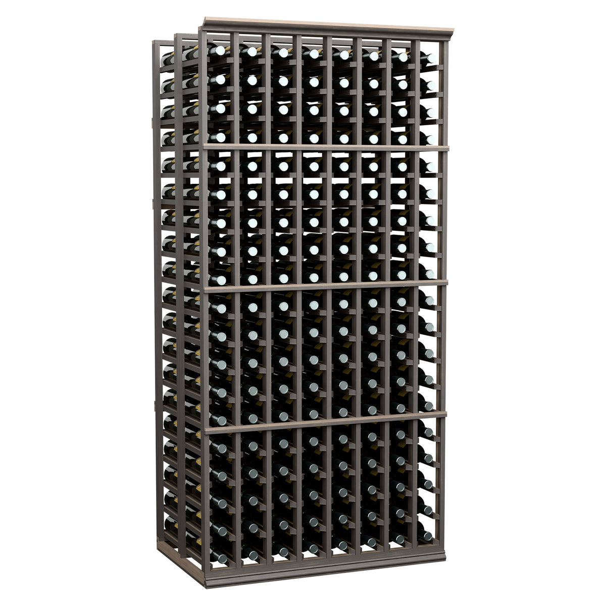 8-column double-deep wine bottle rack, 6 ft, dark metal frame with bottle slots