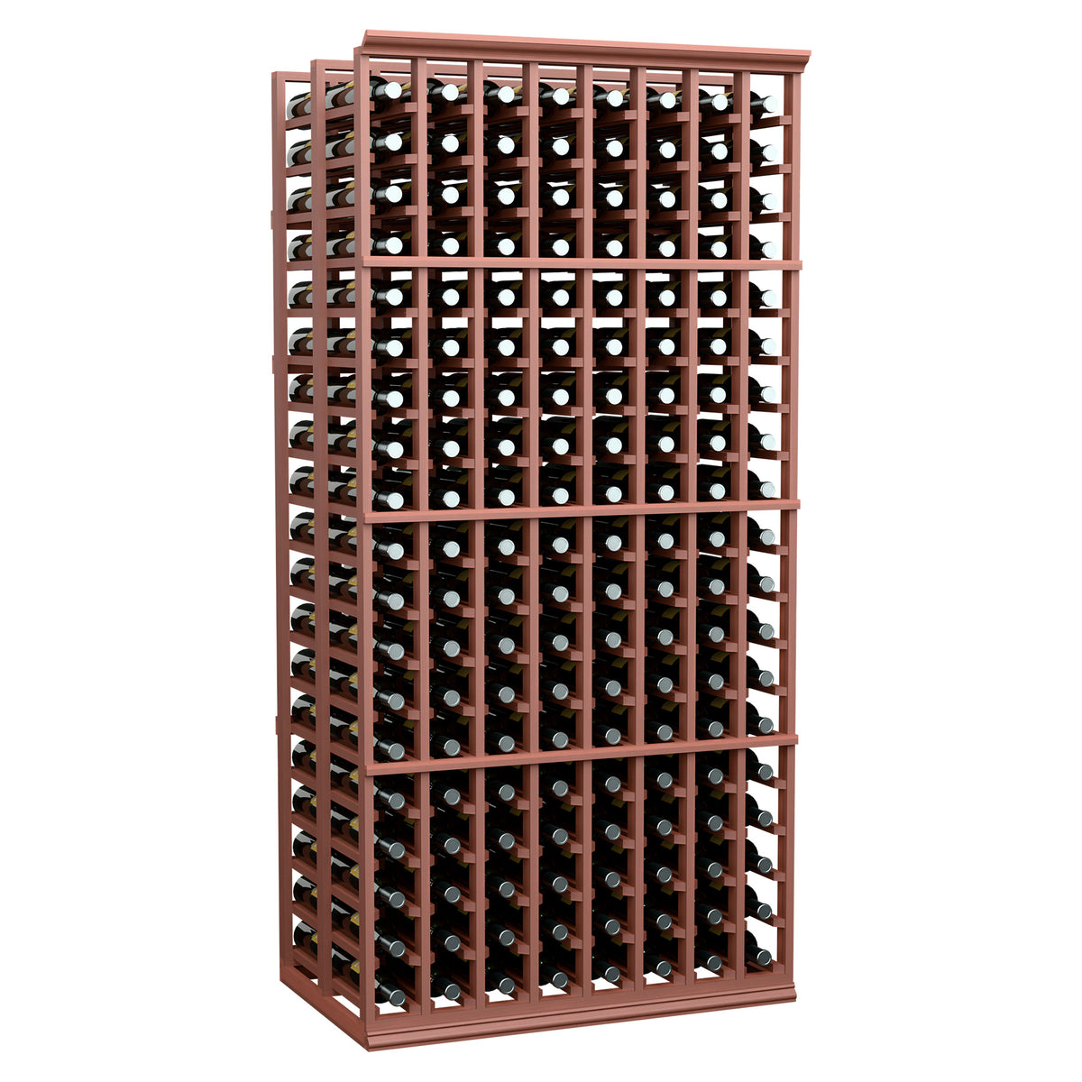 8-column double-deep wine bottle rack, 6 ft, warm brown frame with bottle slots