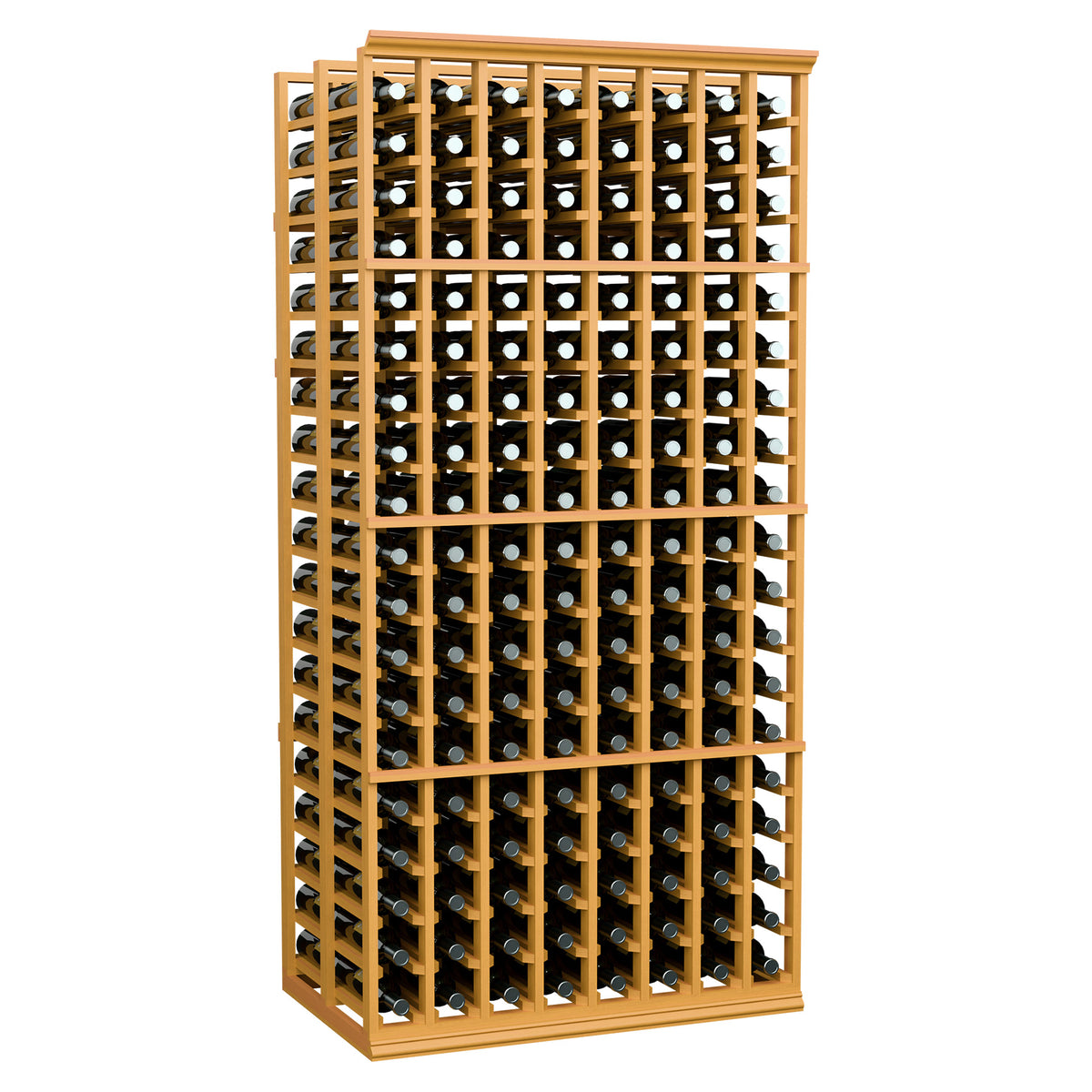 Wood 8-column double deep wine rack with light honey frame and bottle storage rows