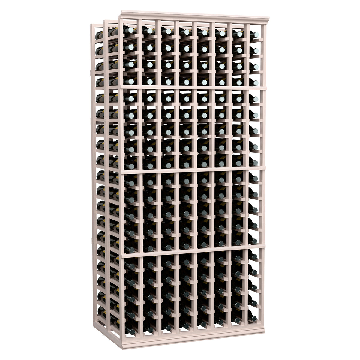 Wood 8-column double deep wine rack with gray frame and bottle storage rows