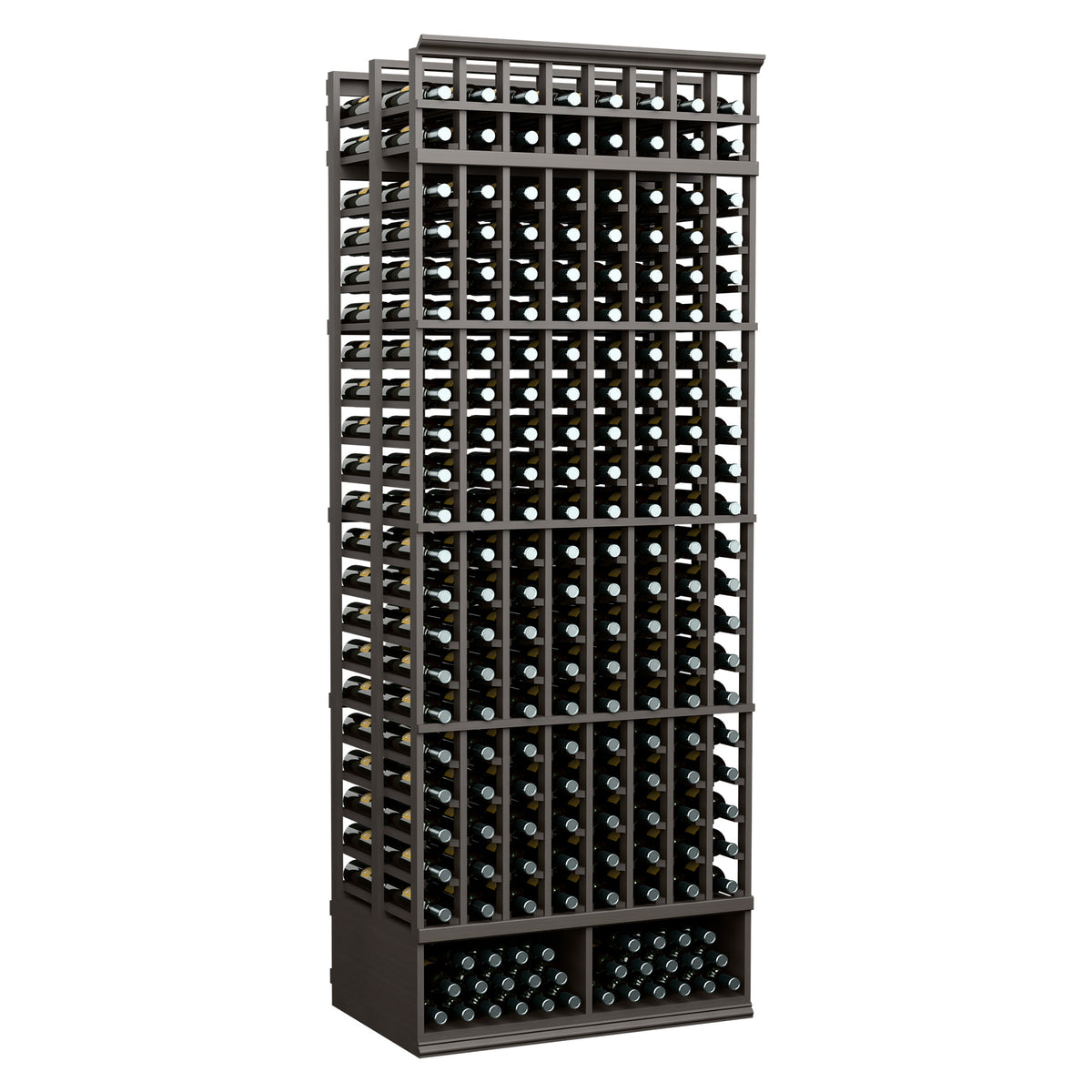 Black 8-foot double-deep wine rack with 8 columns, bottle slots on front view