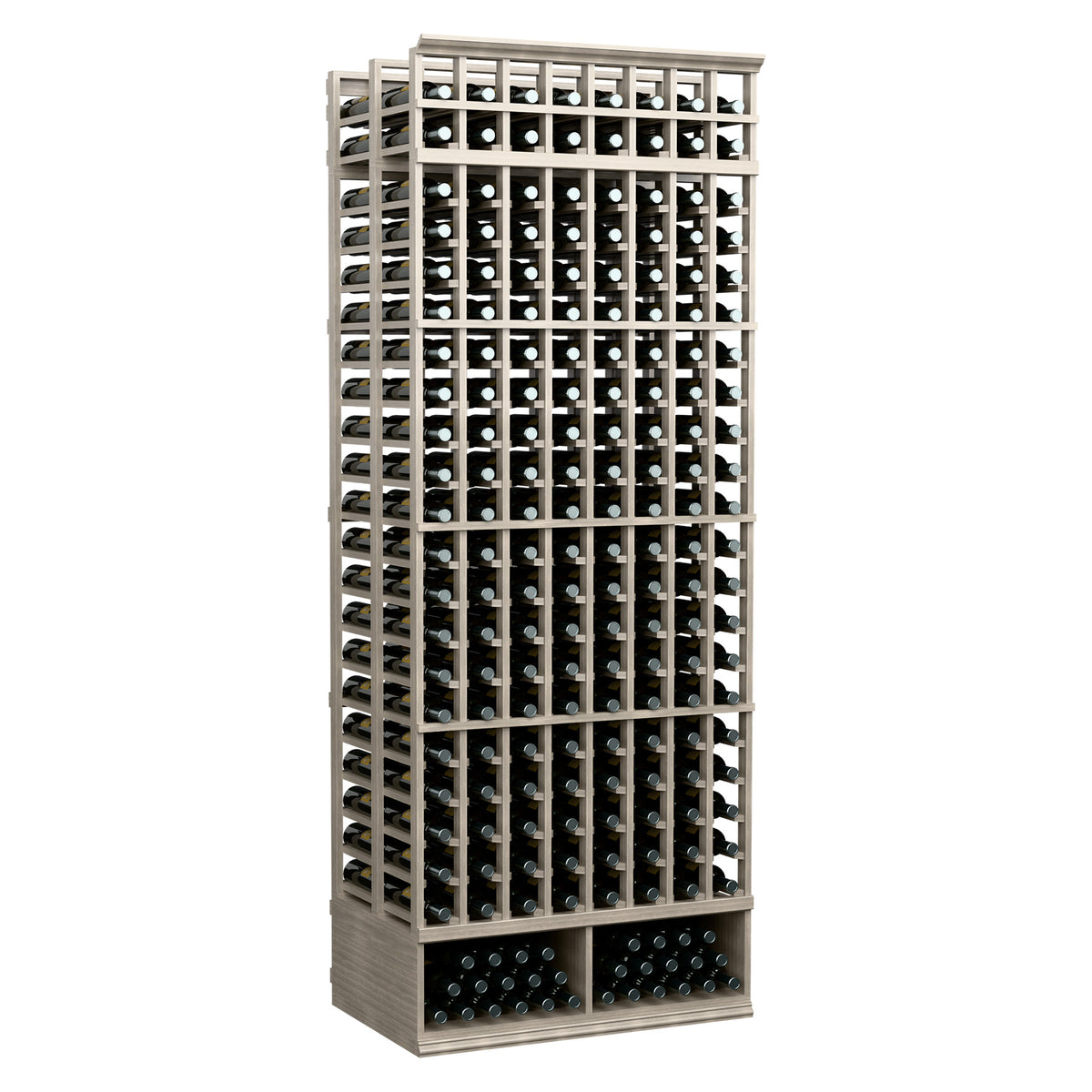 8-column double-deep wine rack, light grey frame with grid-style bottle slots
