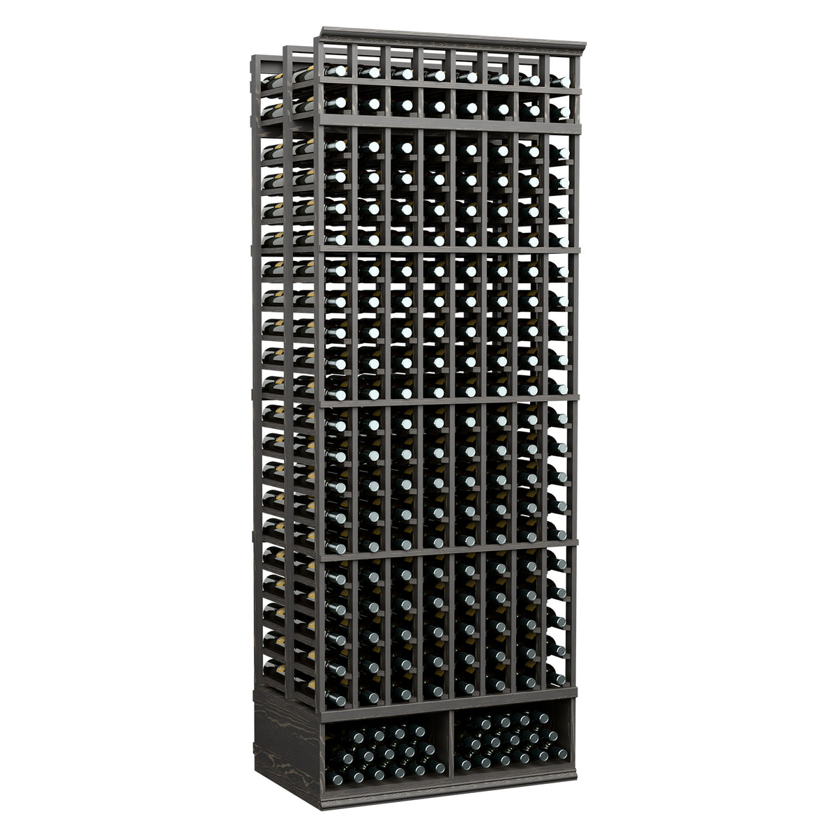 Wine bottle rack, 8-column double-deep standard, dark frame with two bottle rows per slot
