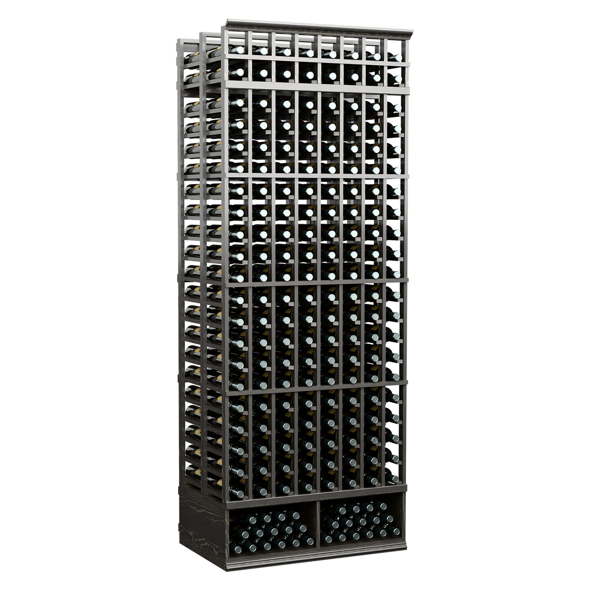 Wine bottle rack, 8-column double-deep standard, dark metal grid with stacked bottle holes
