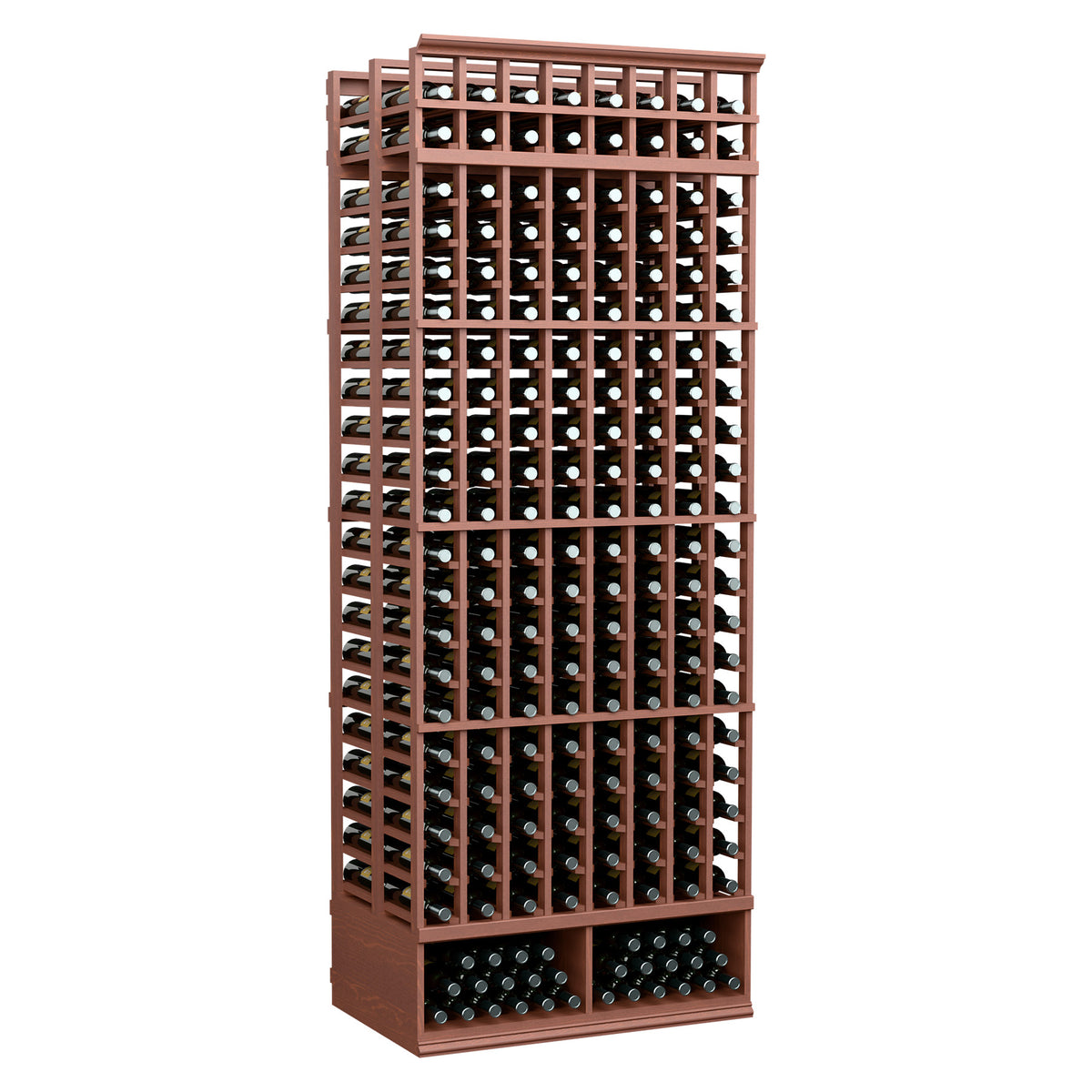 Wine bottle rack, 8-column double-deep standard, reddish-brown wooden frame with bottle holes