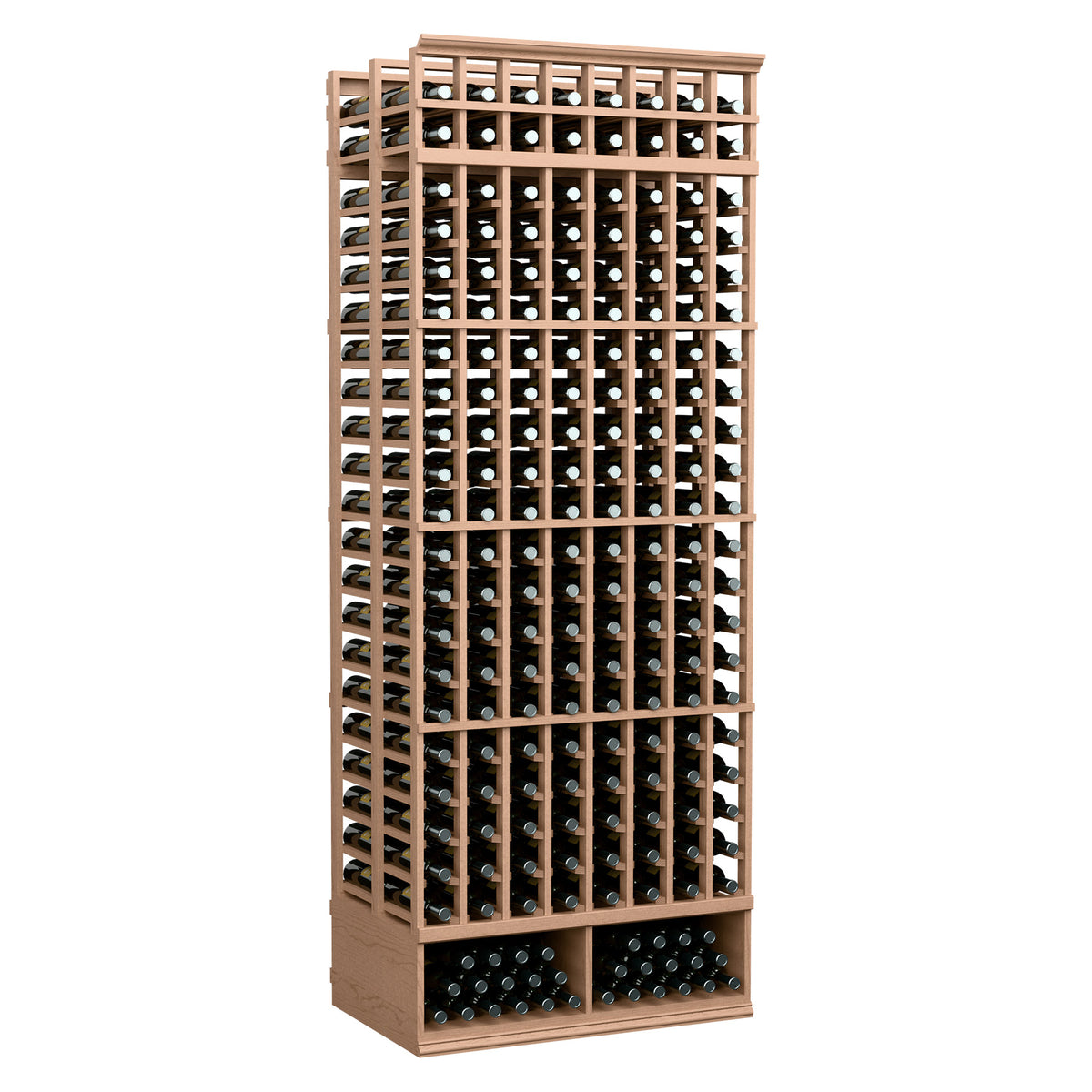 Wine bottle rack, 8-column double-deep standard, light wood frame with front bottle grid