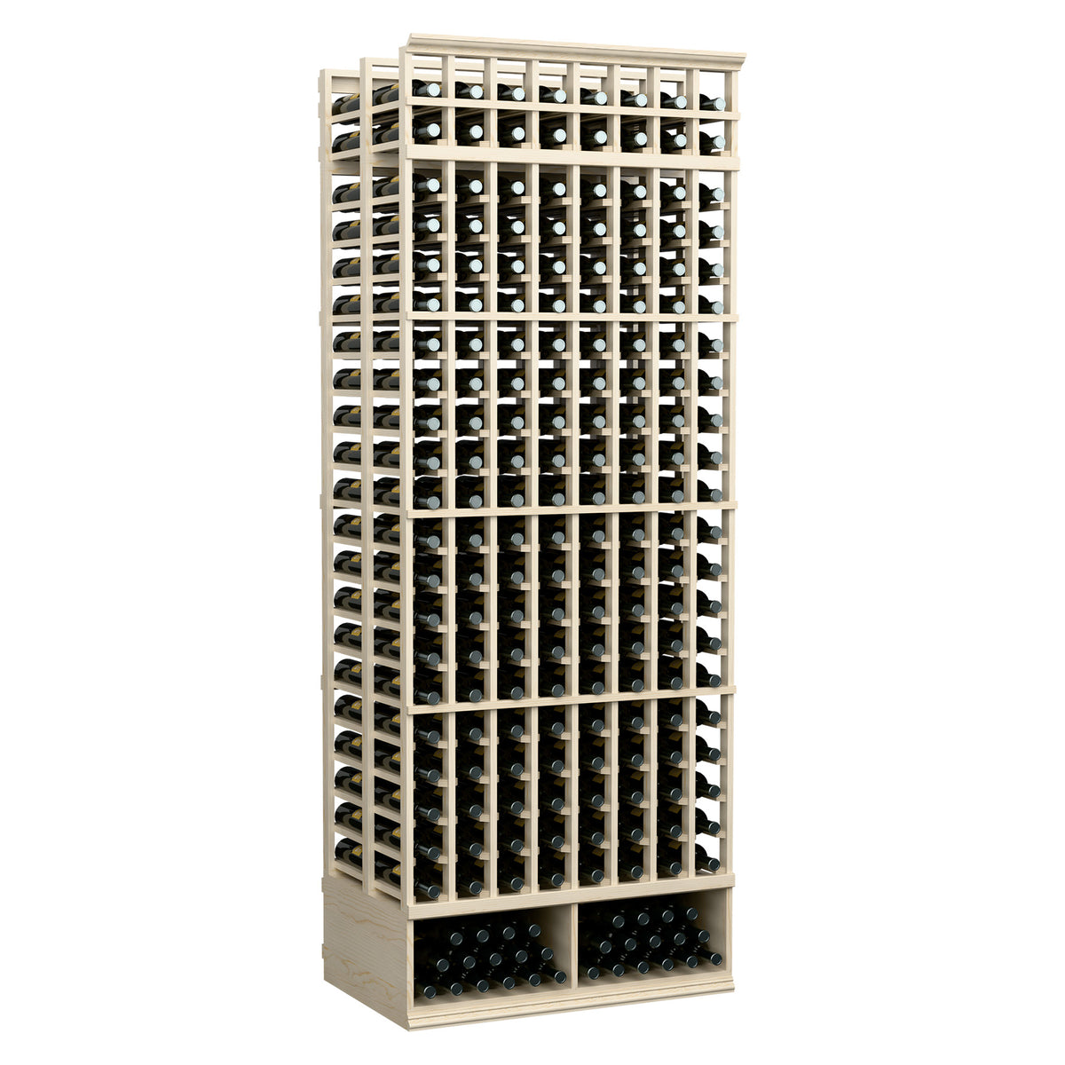 8-ft double-deep wine bottle rack, 8 columns, pale frame with front bottle slots