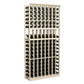8-column wine display rack with front grid and bottle rows, light wood frame