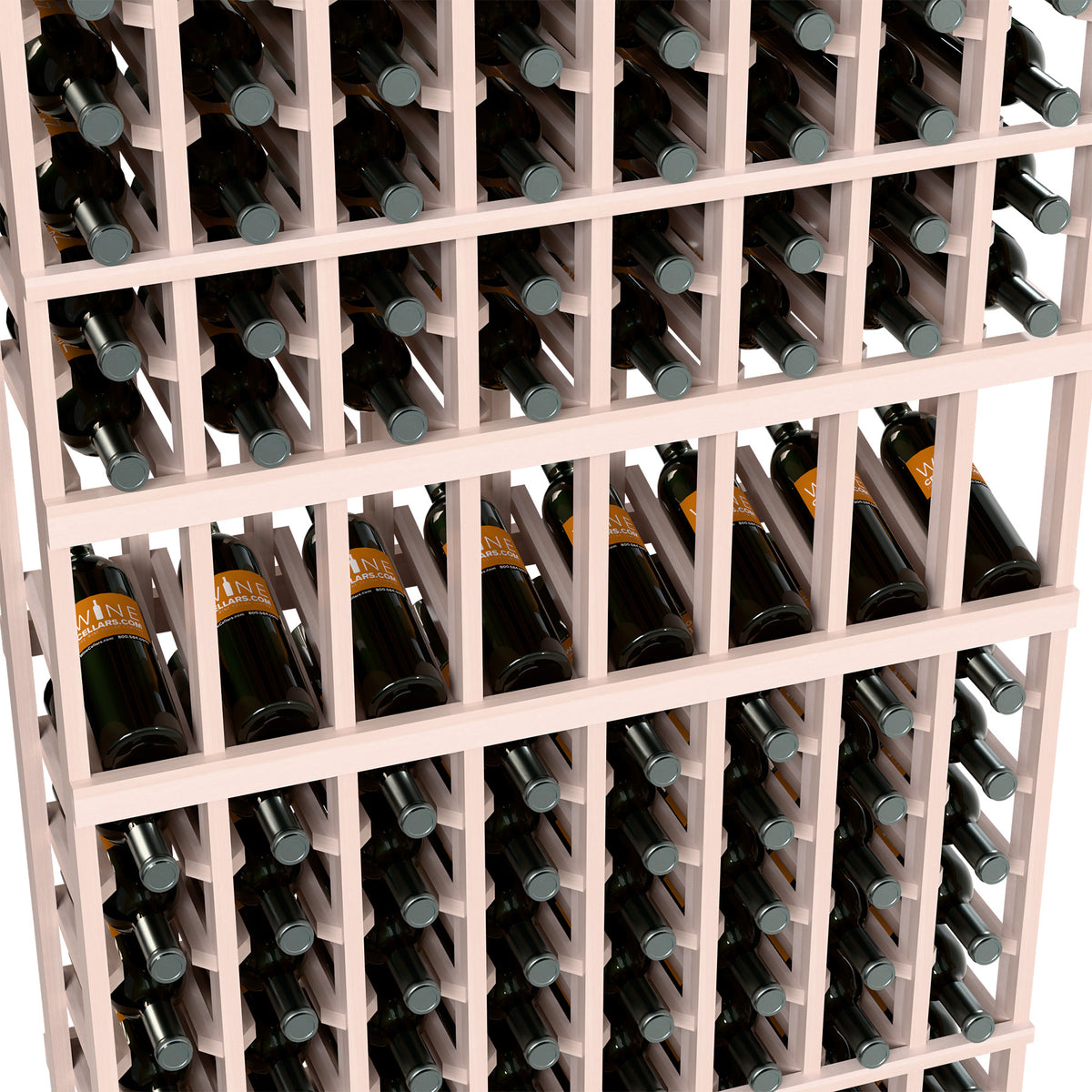 8-column 6ft wine display rack close-up of pale bottle holders