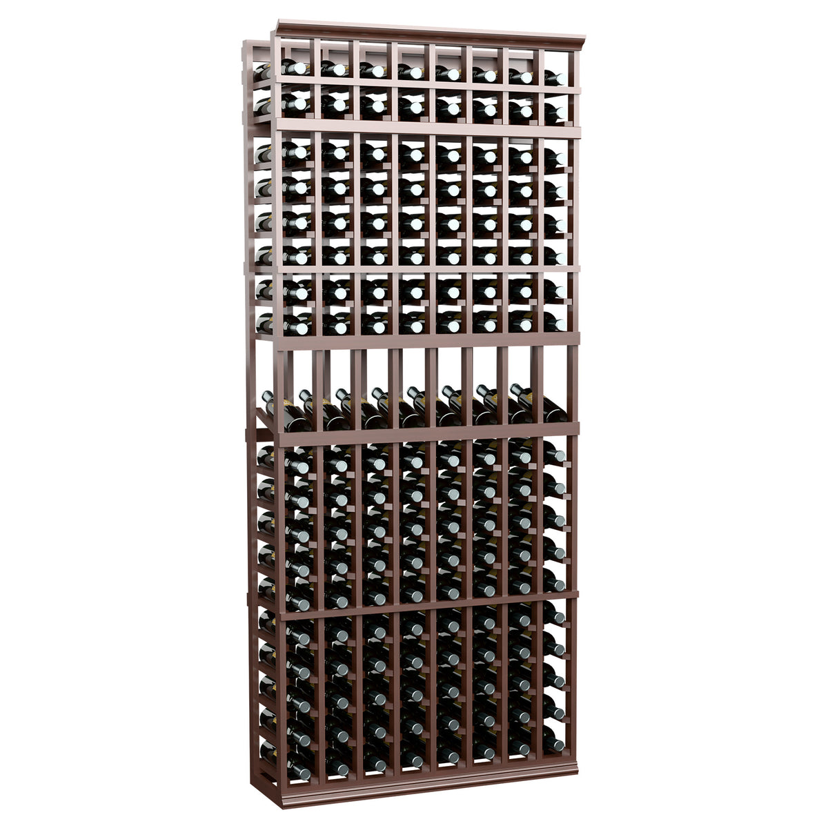 7 ft wine bottle display rack with 8 columns, espresso-brown wood frame and wine slots