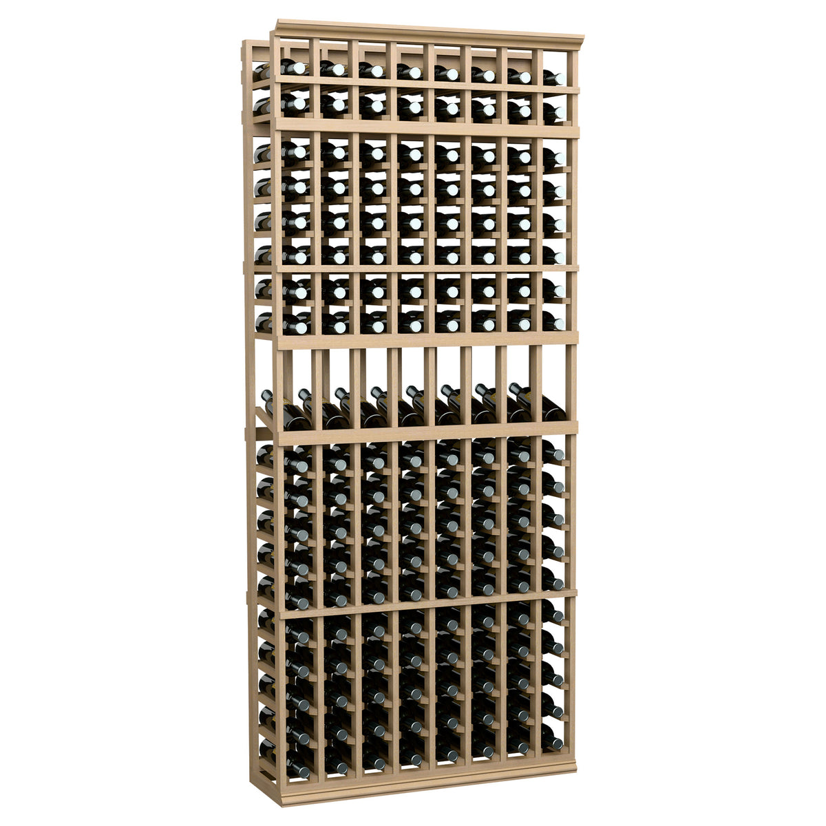 Light tan 8-column wine display rack, 7-ft tall, with a front grid for bottles