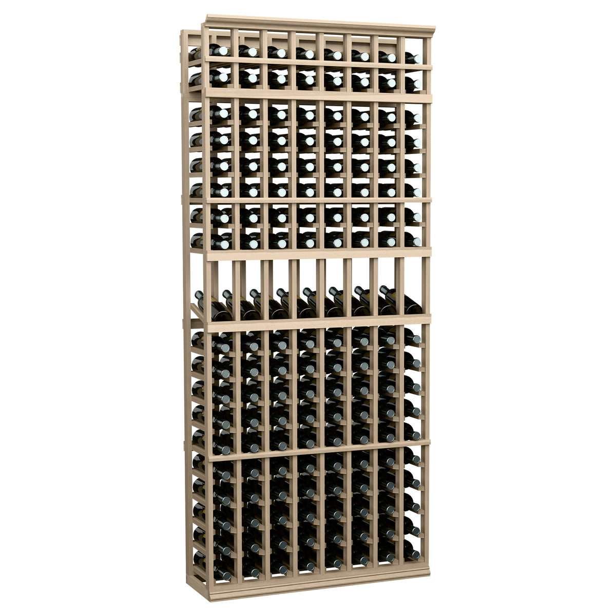 7 ft 8-column wooden wine bottle display rack with front bottle slots