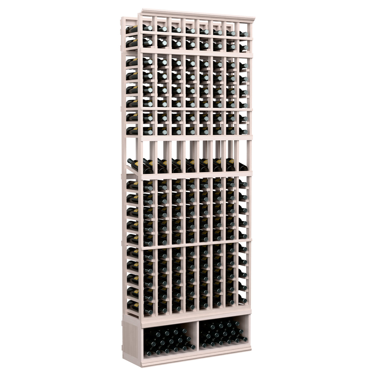 Light wood 8-column wine bottle display rack with front bottom bottle section