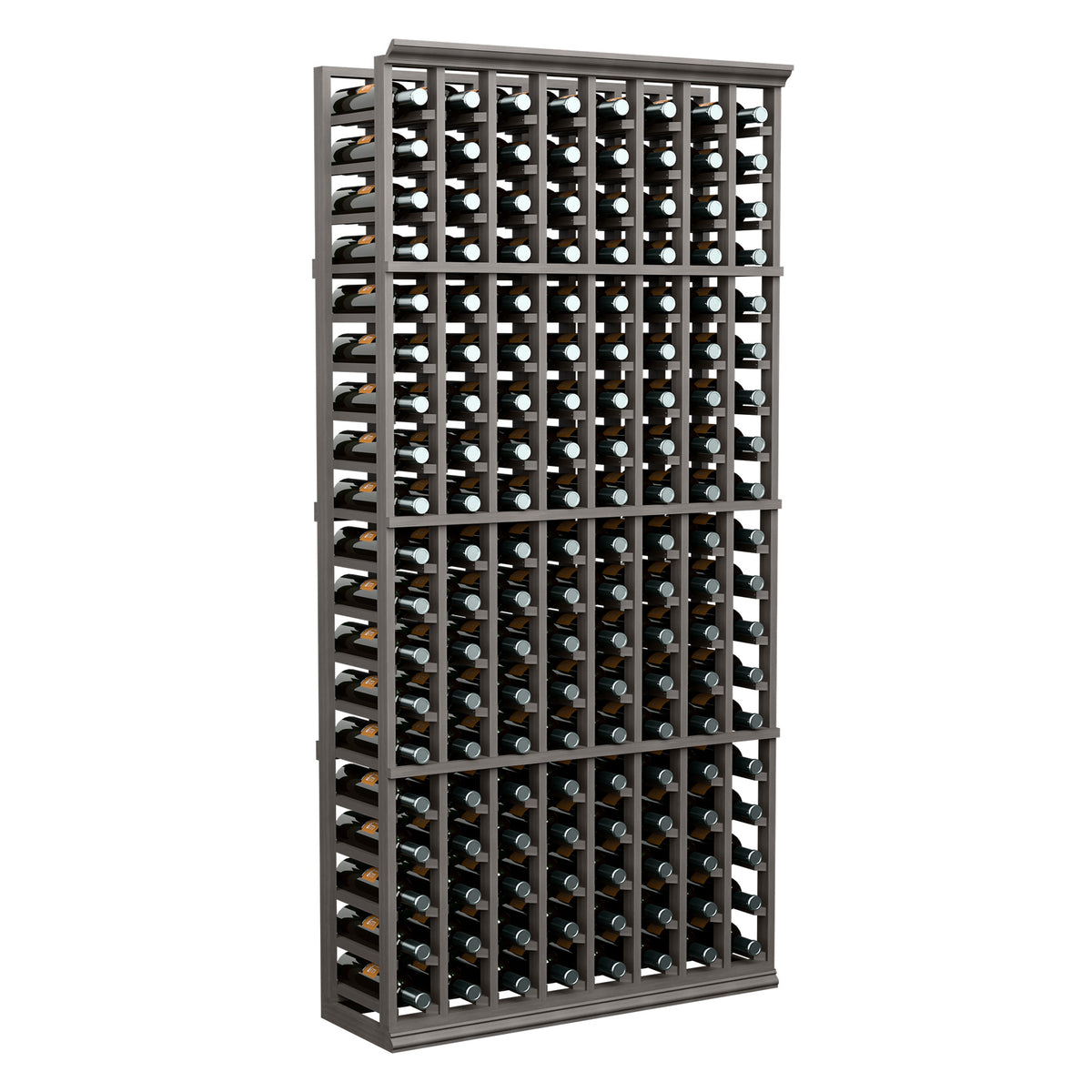 6 ft 8-column wine bottle storage rack with dark frame and rows of bottles