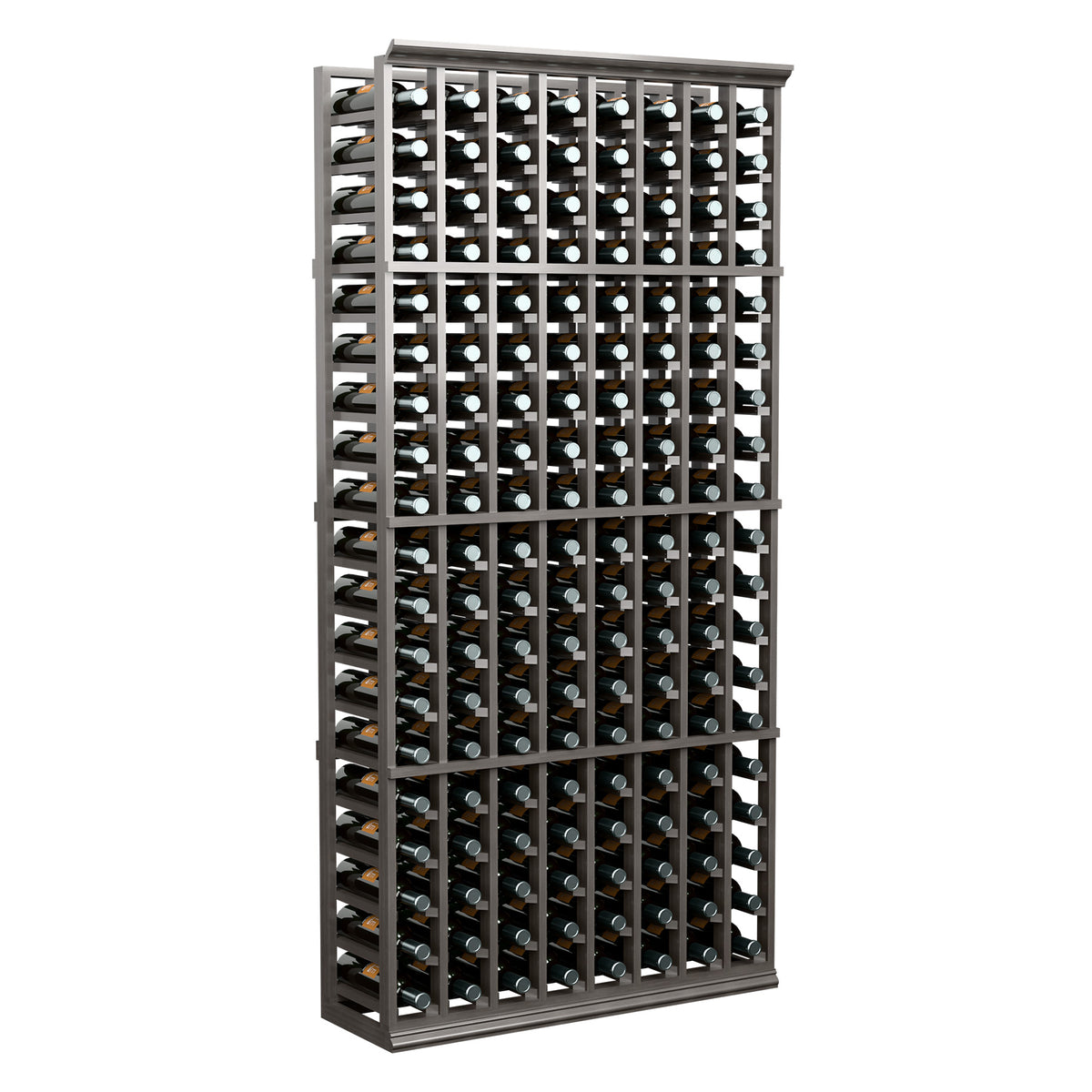 6 ft 8-column wine bottle storage rack with dark finish and bottle-filled cells