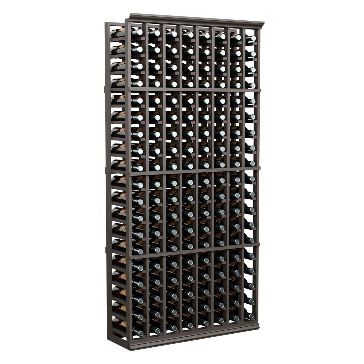 8-column 6ft wine bottle rack with dark gray frame and bottle storage slots