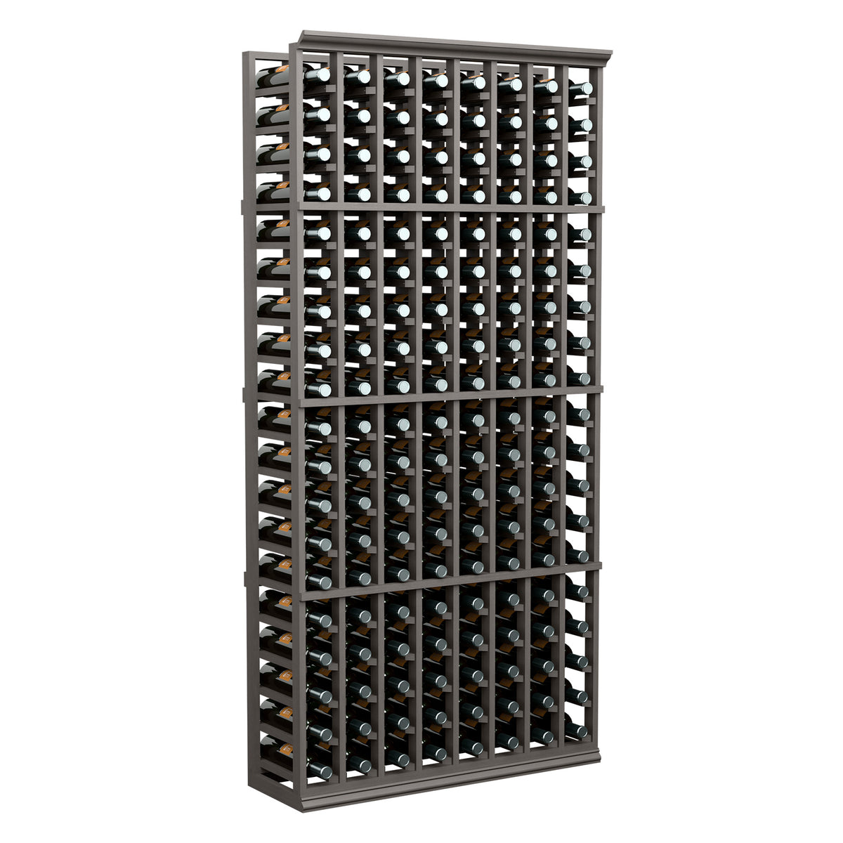 8-column wine bottle rack, 6 ft tall, dark gray frame with multiple bottle slots