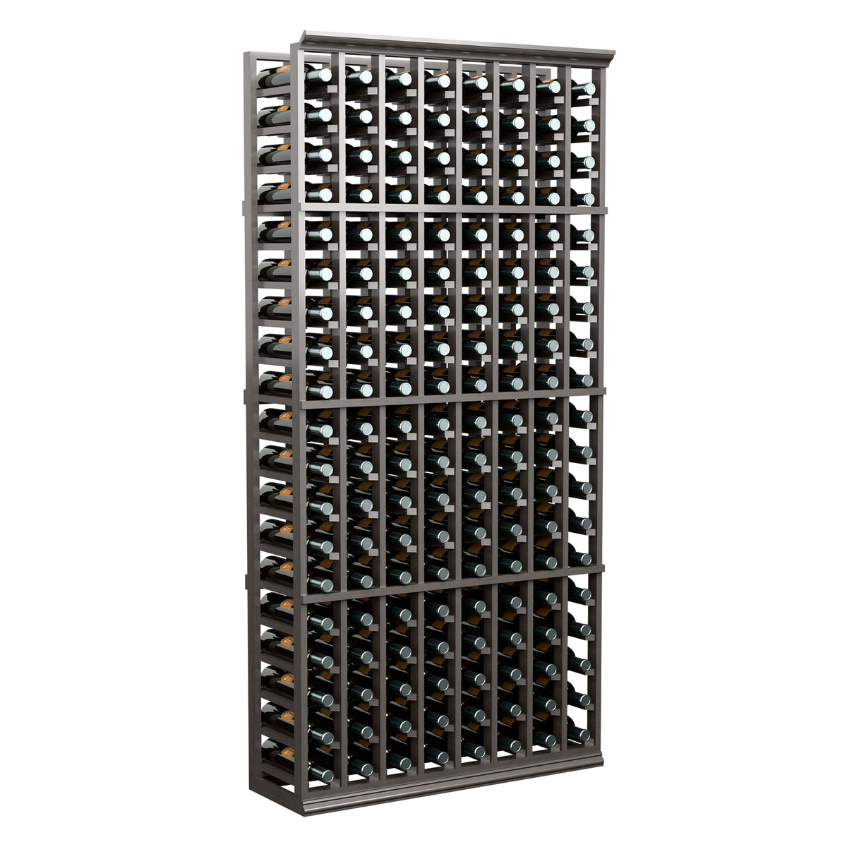 6 ft tall 8-column wine bottle rack with dark gray frame and front bottle rows