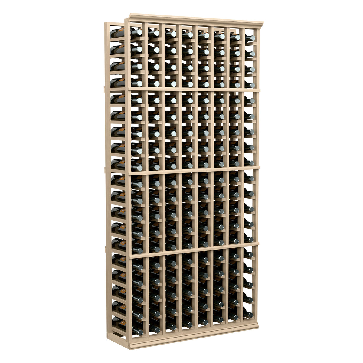 Light wood wine bottle rack with 8 columns and angled bottle storage slots