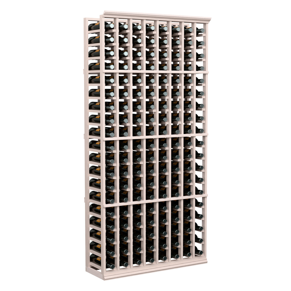 6-ft wood wine bottle rack with 8 columns, grey frame holding wine bottles