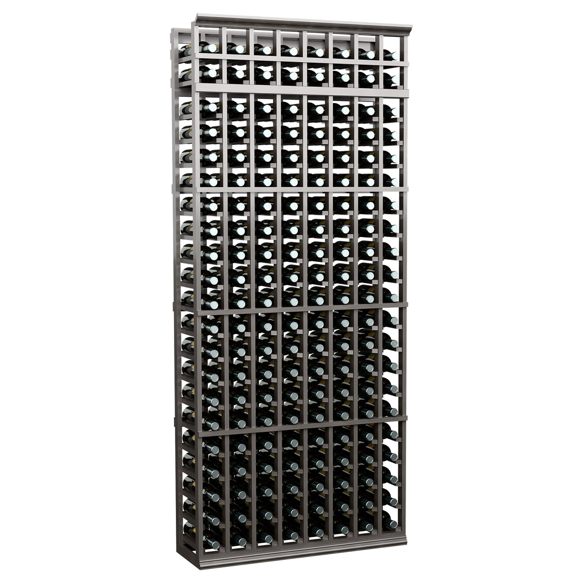 8-column 7-ft wine bottle rack with dark frame and bottle grid rows