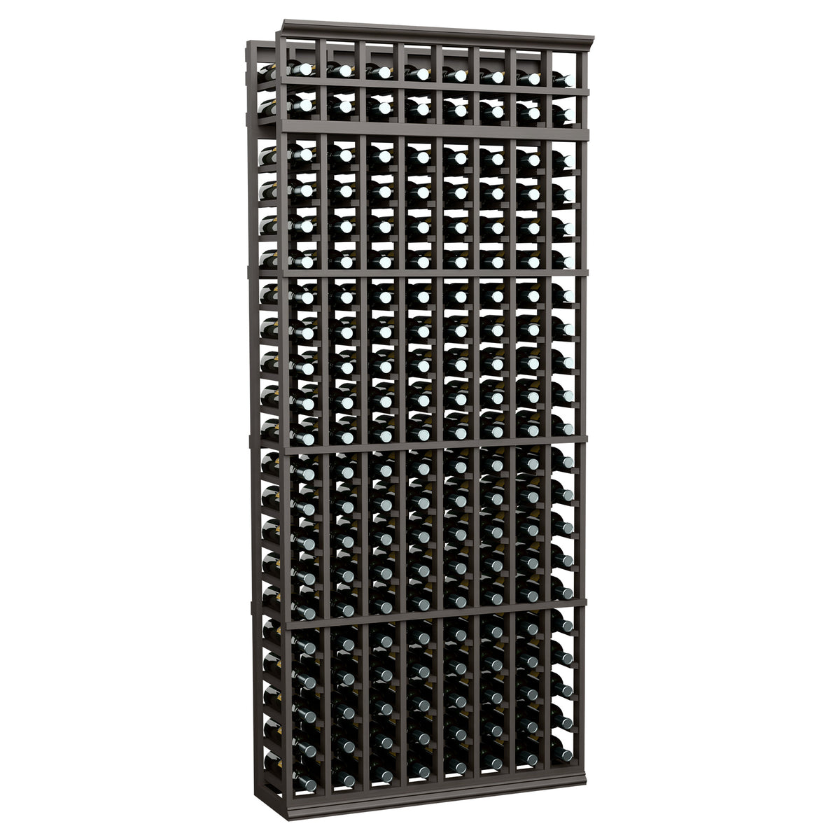 8-column 7-ft wine bottle rack with dark frame and bottle grid rows