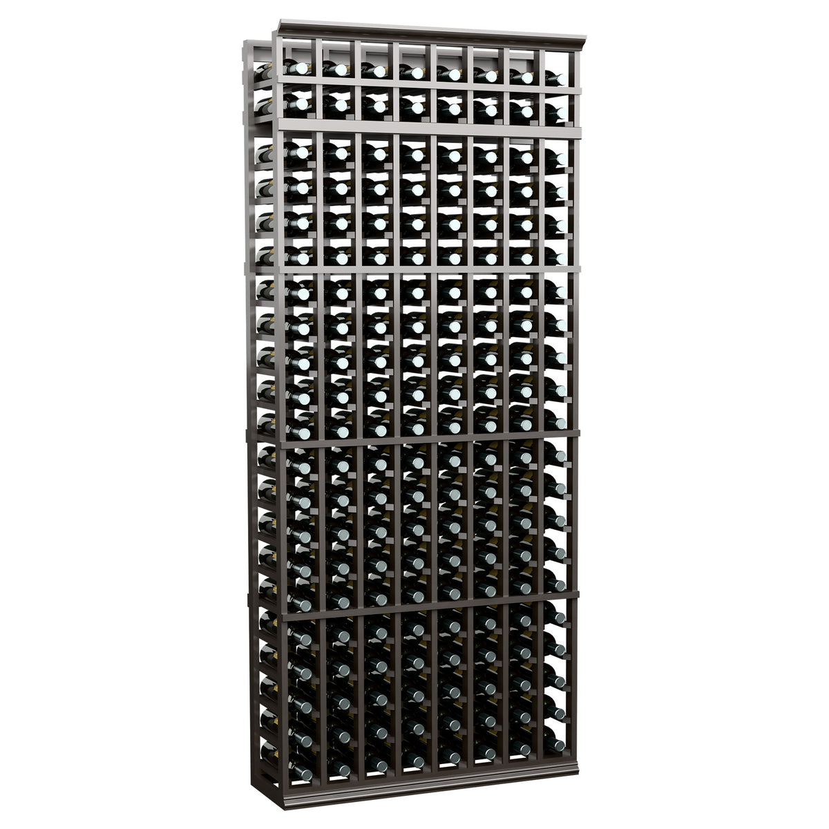 8-column 7-ft wine bottle rack with dark frame and bottle grid rows