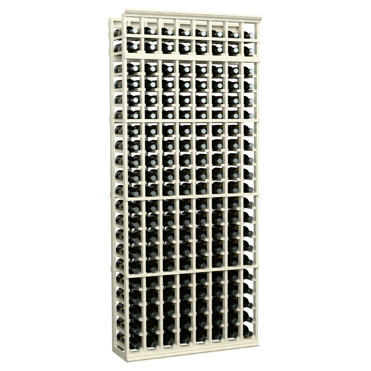7 ft 8-column wine bottle rack, antique white frame with bottle storage cubbies