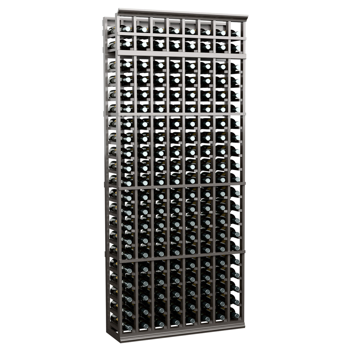 8-column wine bottle storage rack, dark frame with bottle-grip metal grid