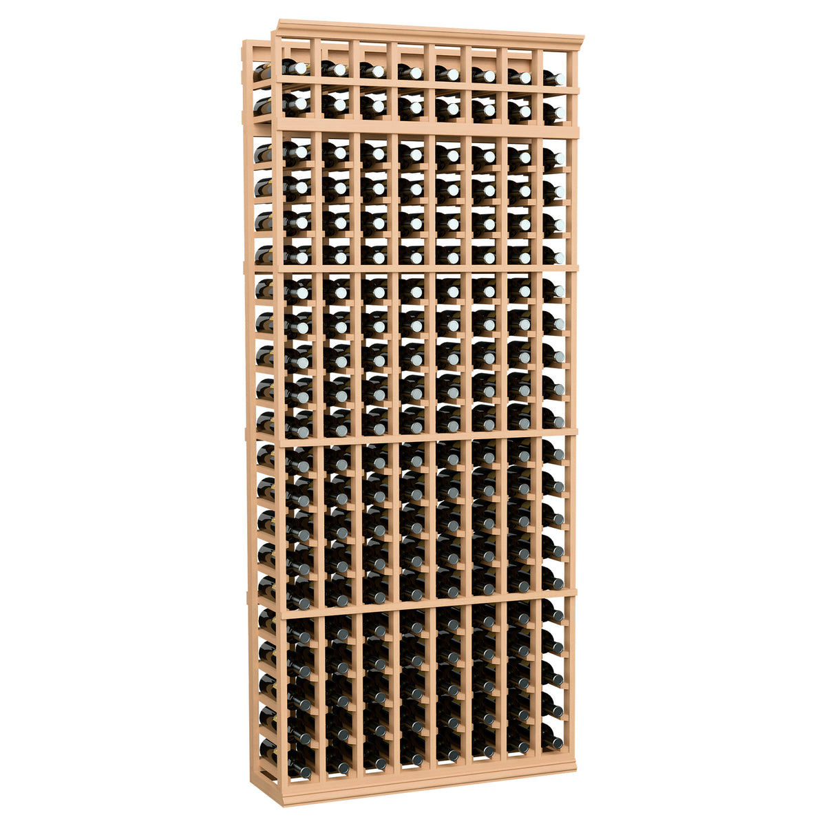 7-ft 8-column wine bottle storage rack with natural light wood frame and bottle slots