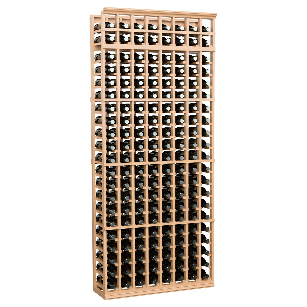 7-ft 8-column wine bottle rack with warm light wood frame and vertical bottle dividers