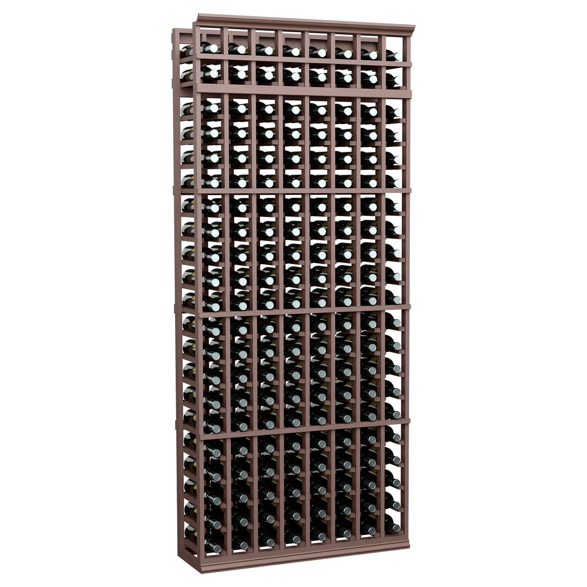 7-ft 8-column wine bottle storage rack with dark brown wood frame and front bottle holders