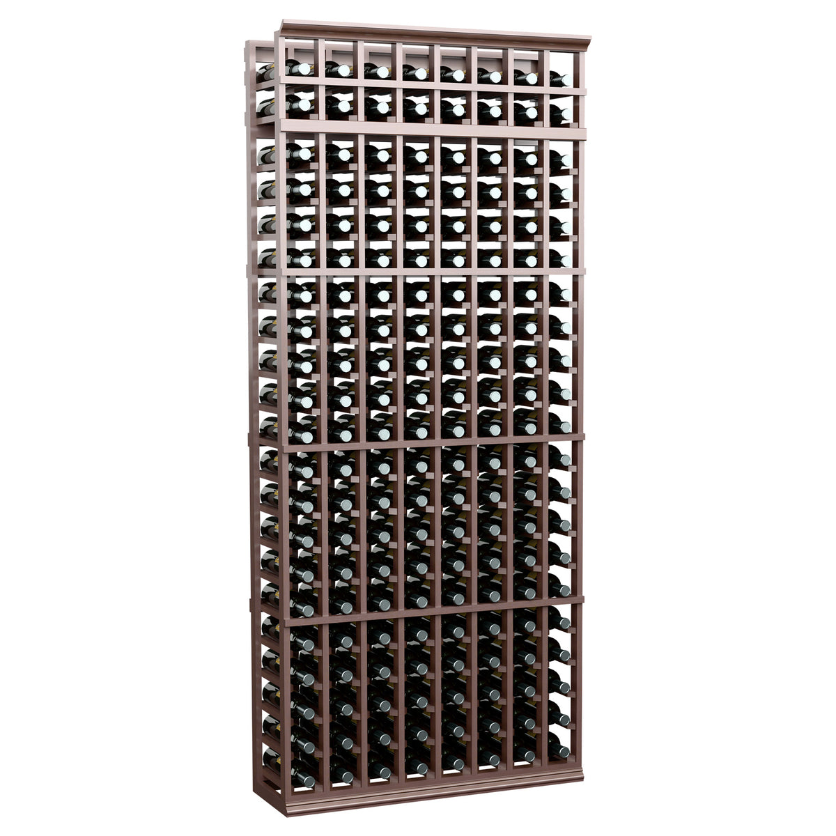 7-ft 8-column wine bottle rack with espresso-brown frame and front grid bottle storage
