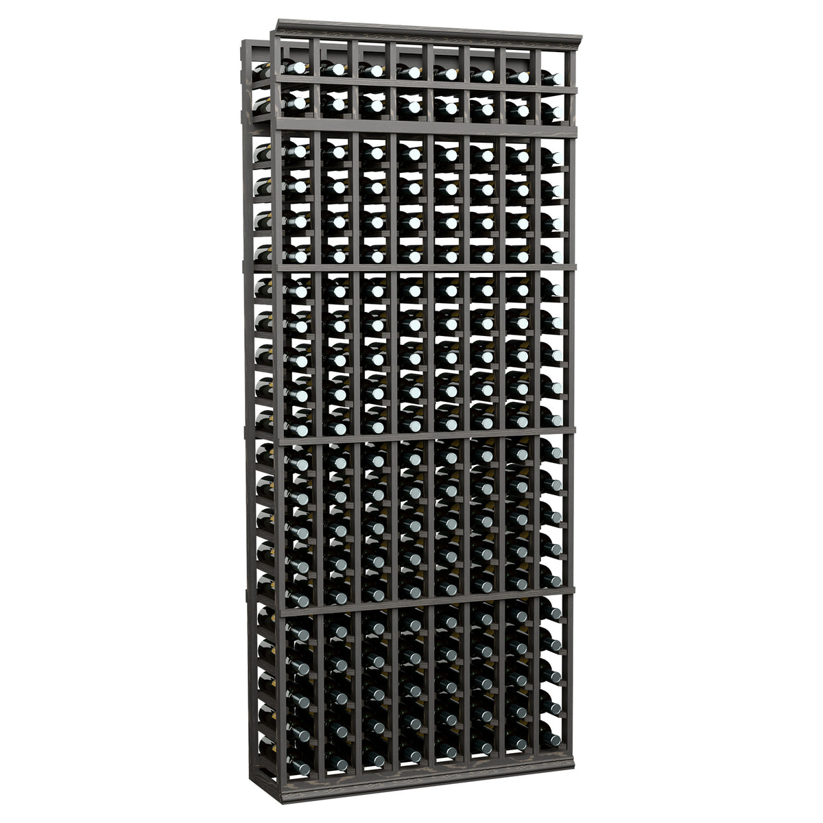 8-column wine rack, 7 ft tall, dark frame with bottle cubbies