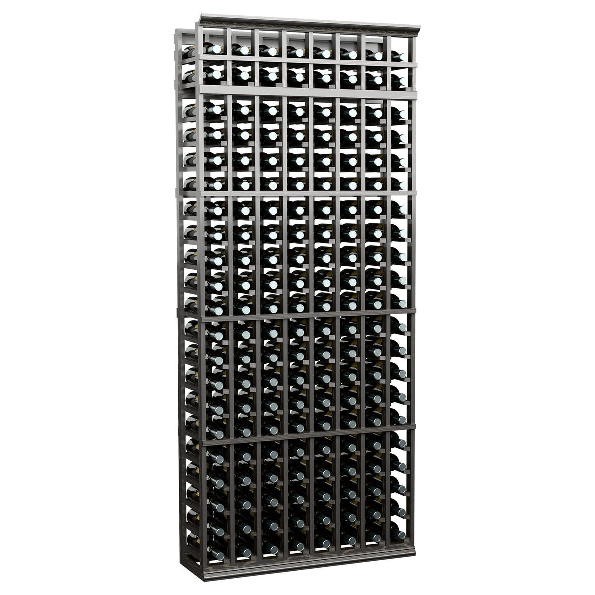 8-column wine rack, 7 ft tall, dark gray frame with bottle openings