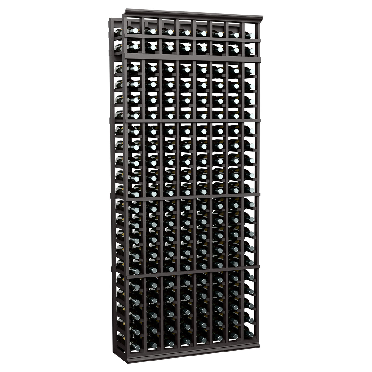 8-column wine rack, 7 ft tall, dark frame with bottle cubbies