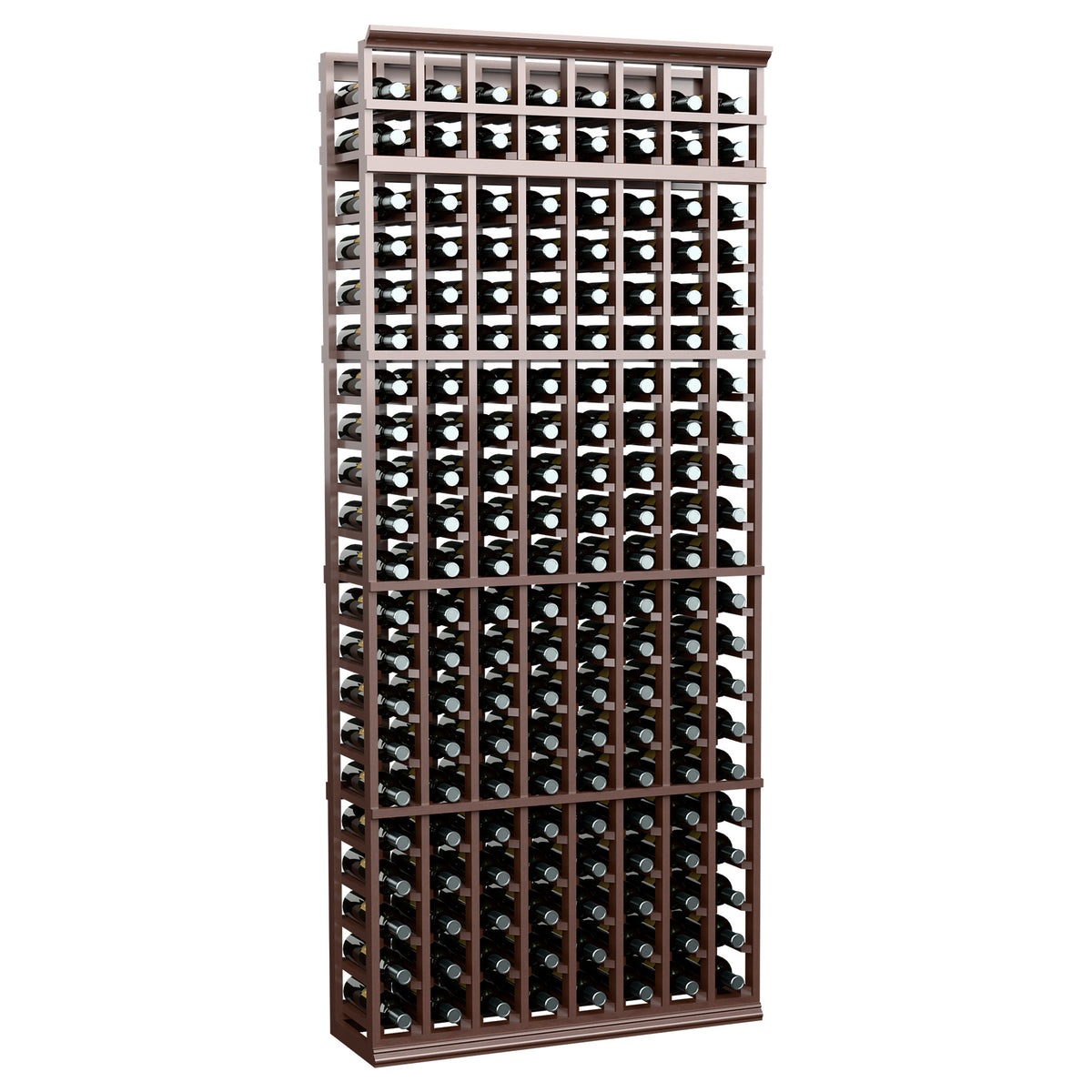 7-ft 8-column wine bottle rack with light stained wood frame and front wire bottle grid