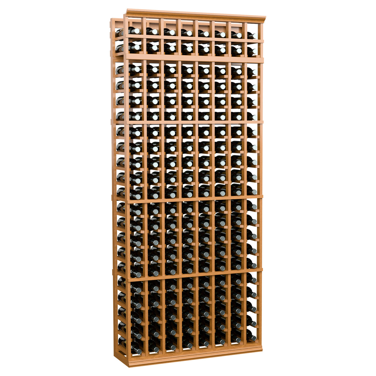 7-ft 8-column wine bottle rack with natural wood frame and grid for wine bottle storage
