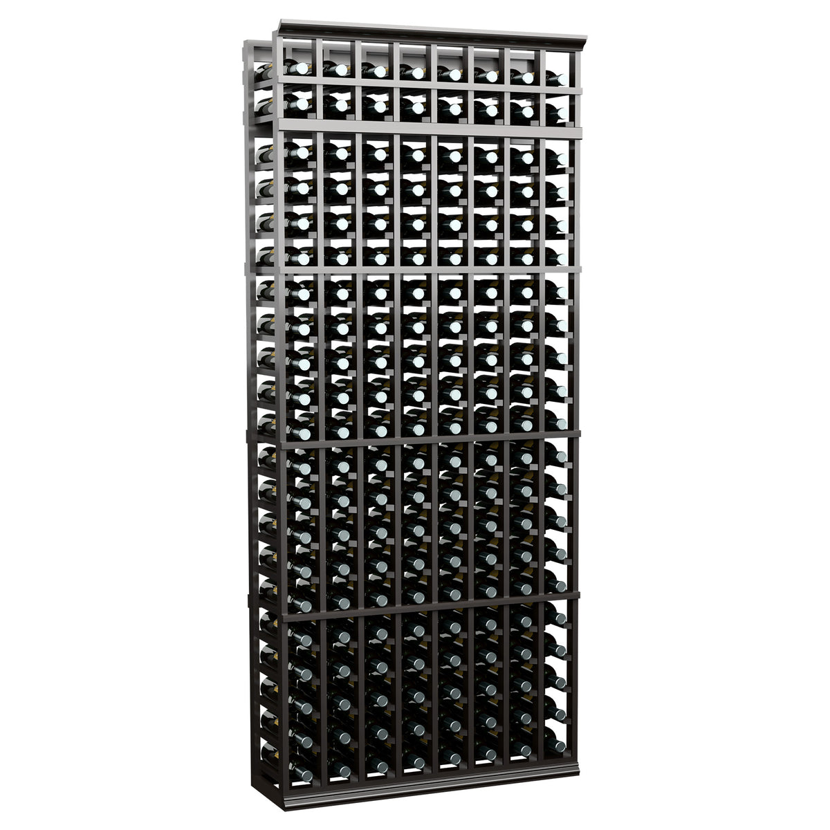 7ft 8-column wine bottle rack with silver-gray frame and bottle storage grid