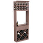 Wine tasting station with bottle racks, two drawers, and glass ledge; dark brown wood