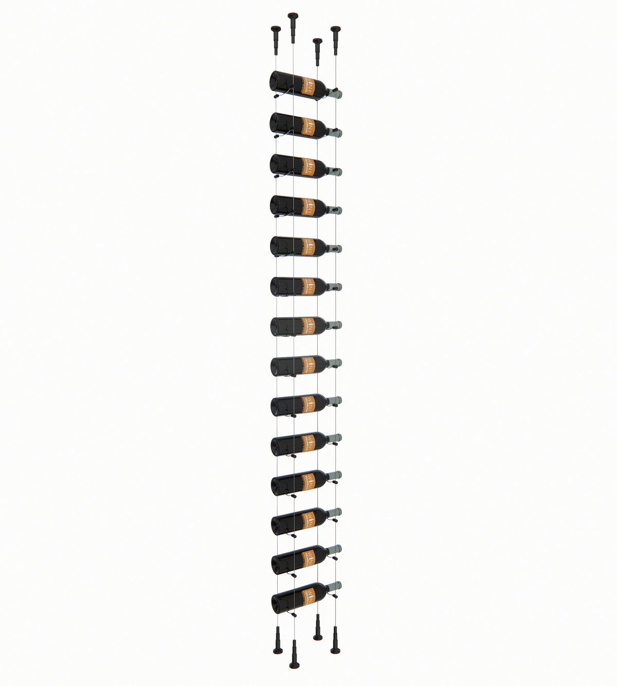 14-bottle wine rack with black holders and two top mounting posts