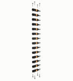 14-bottle wall wine rack with black holders and silver metal mounting hardware