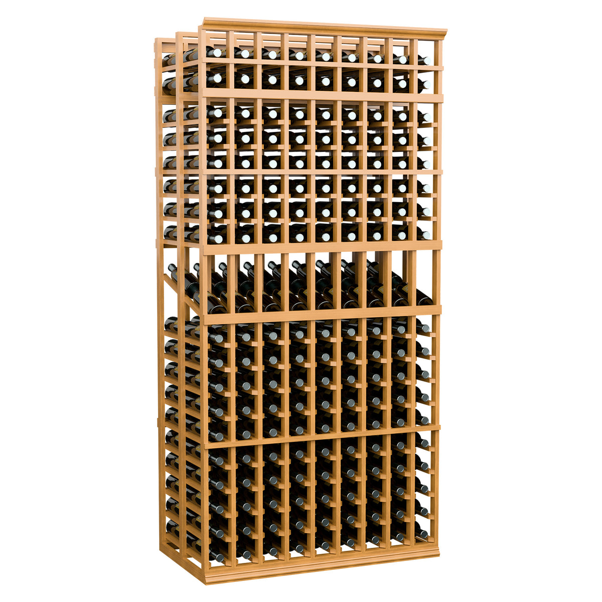 9-column double deep wine display rack, honey-colored wood with bottle slots