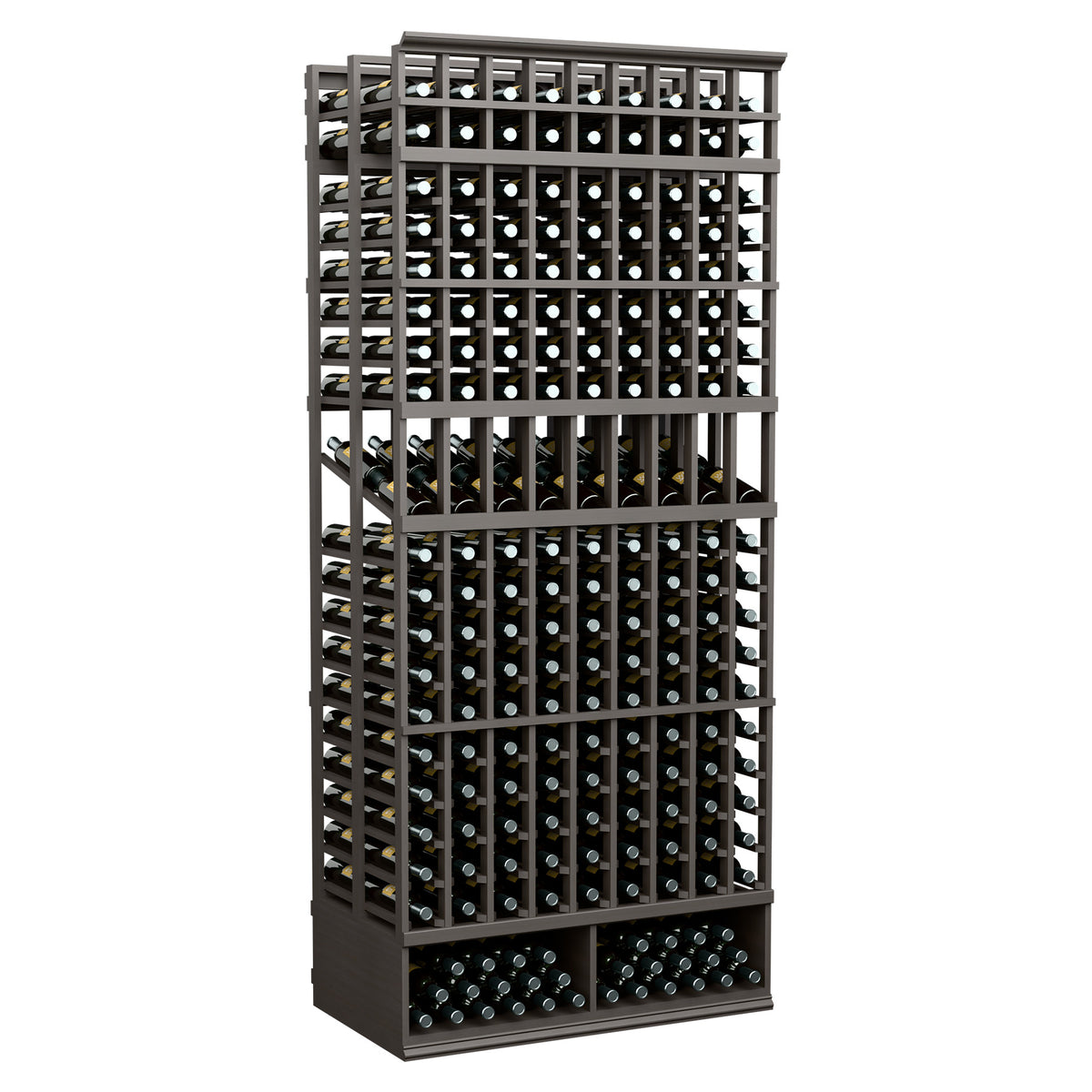 Wine bottle display rack with 9 columns, double deep, black finish, front view